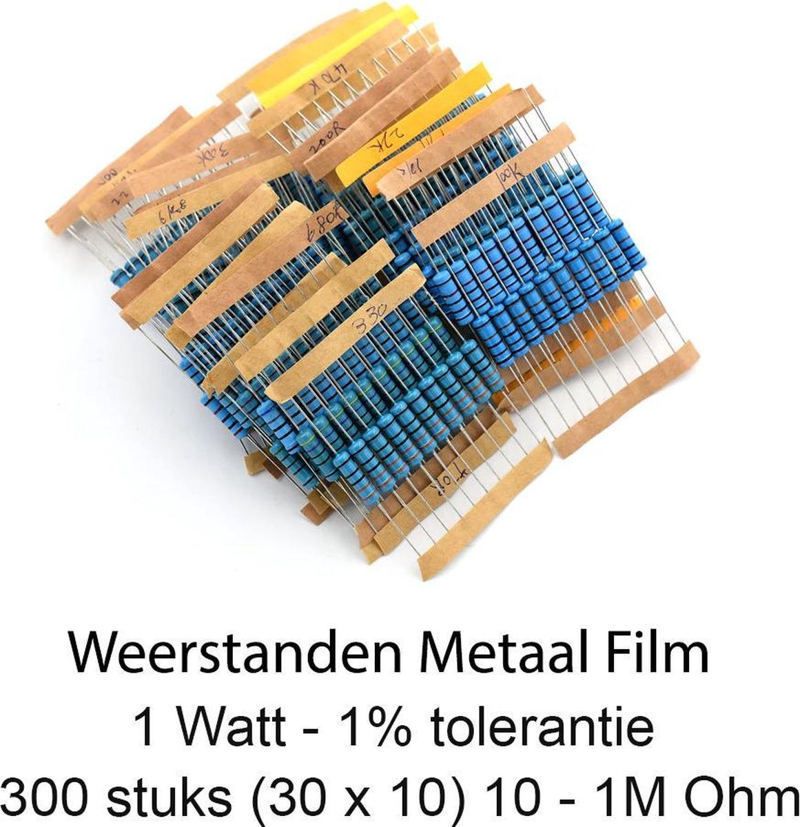 Weerstanden kit – 300 stuks (30x10) - metaal film - 1 Watt - 1% tolerantie - 10/1M Ohm