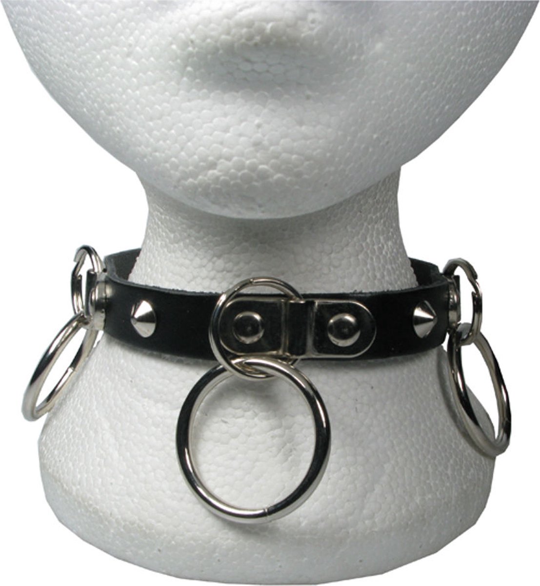 Bullet 69 Funky Punk Choker 1 row conical and 3 key rings Zwart