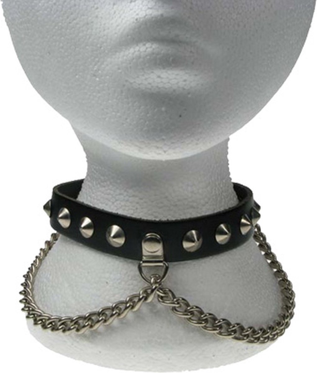 Bullet 69 Funky Punk Choker 1 row conical and chain Zwart/Zilverkleurig