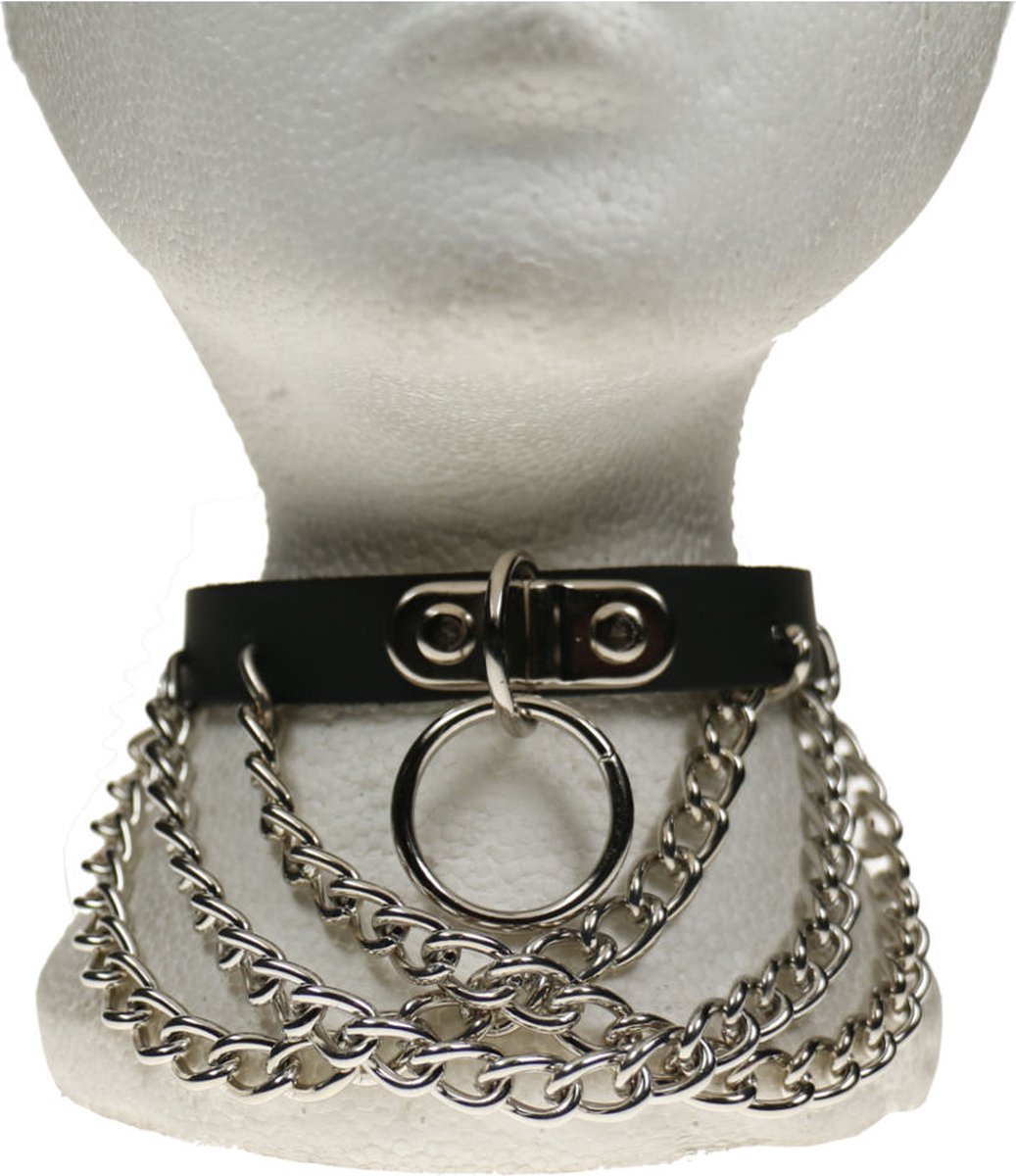 Bullet 69 Funky Punk Choker 1 row handle plate with overlapping chain Zwart