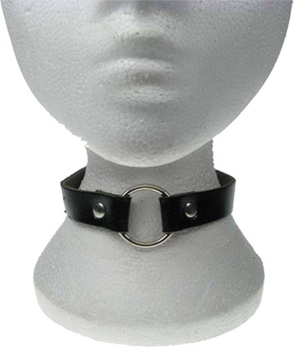 Bullet 69 Funky Punk Choker 1 row with 1 small ring Zwart/Zilverkleurig