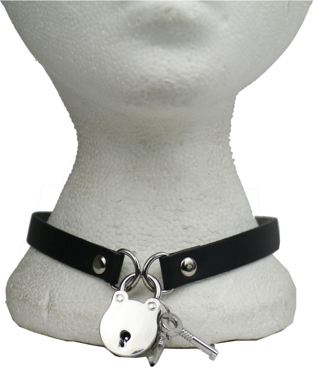 Bullet 69 Funky Punk Choker 1 row with rings and padlock Zwart