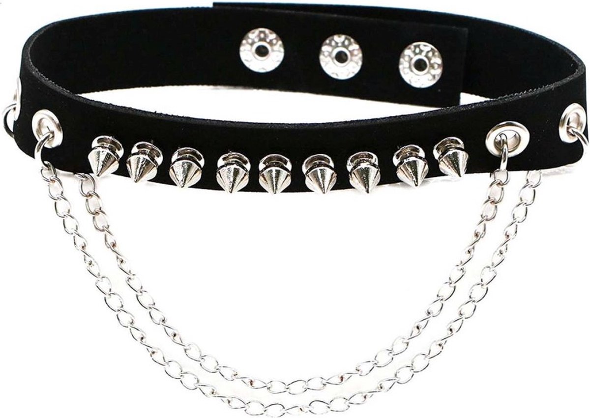 Bullet 69 Funky Punk Choker Small spike Double chain Zwart/Zwart