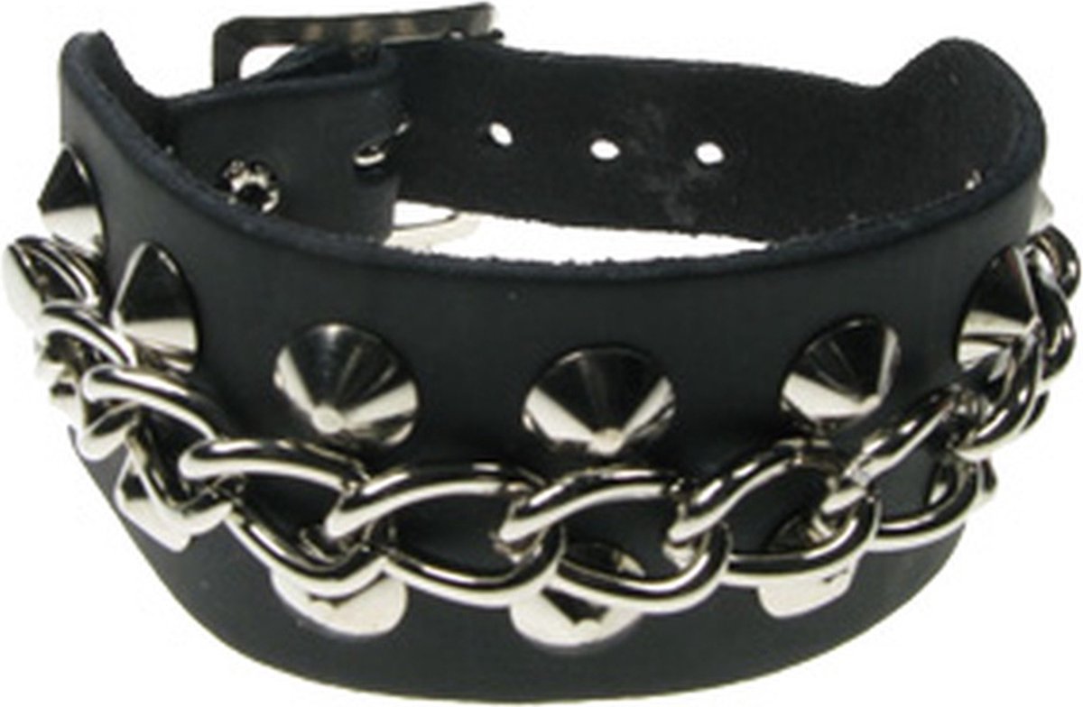 Bullet 69 Funky Punk Polsband 2 row conical with chain Zwart/Zilverkleurig