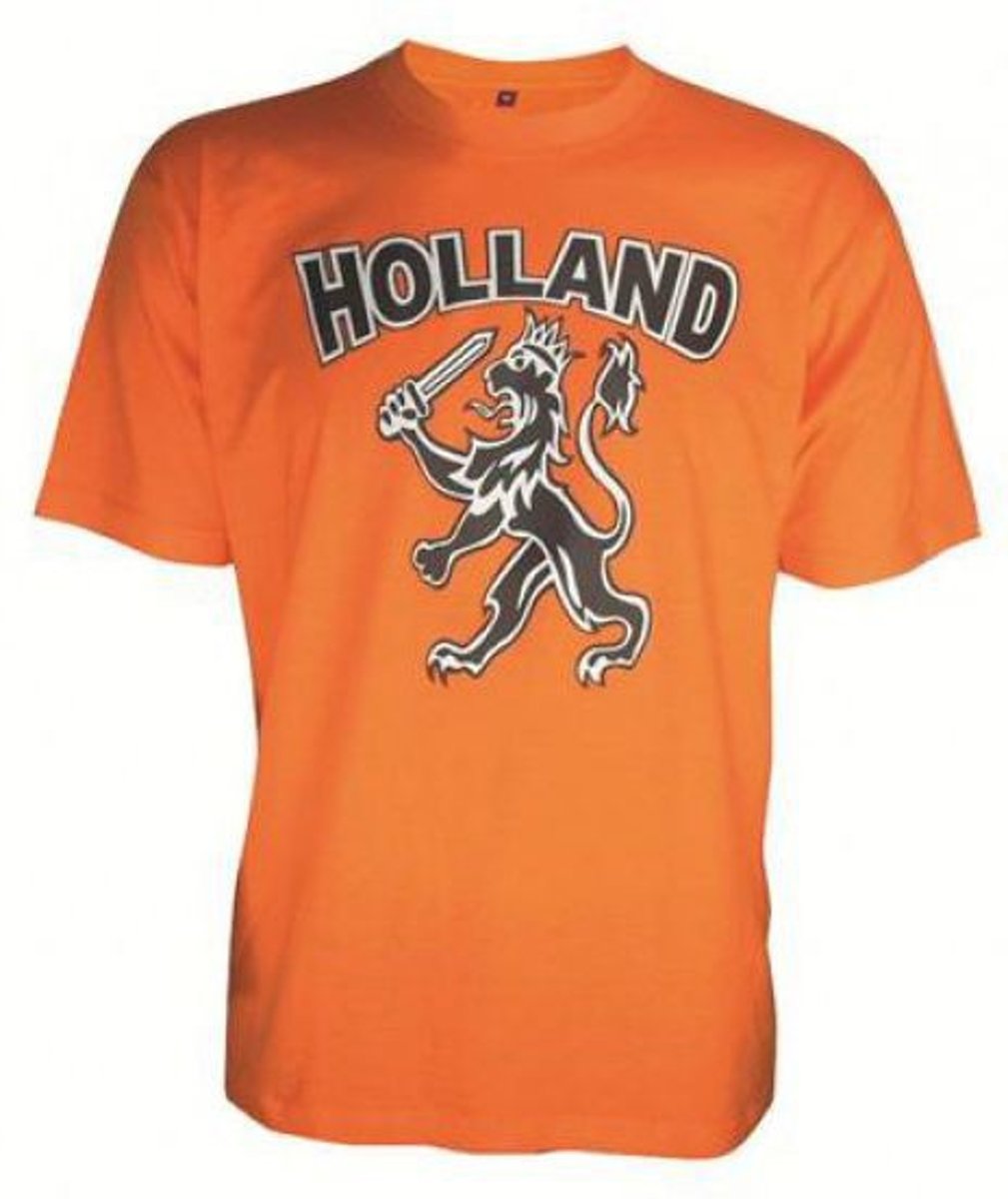 Benza T-shirt -  EK/WK Voetbal oranje T-shirt met leeuw voor kinderen - maat 116 = 5 - 6 jaar