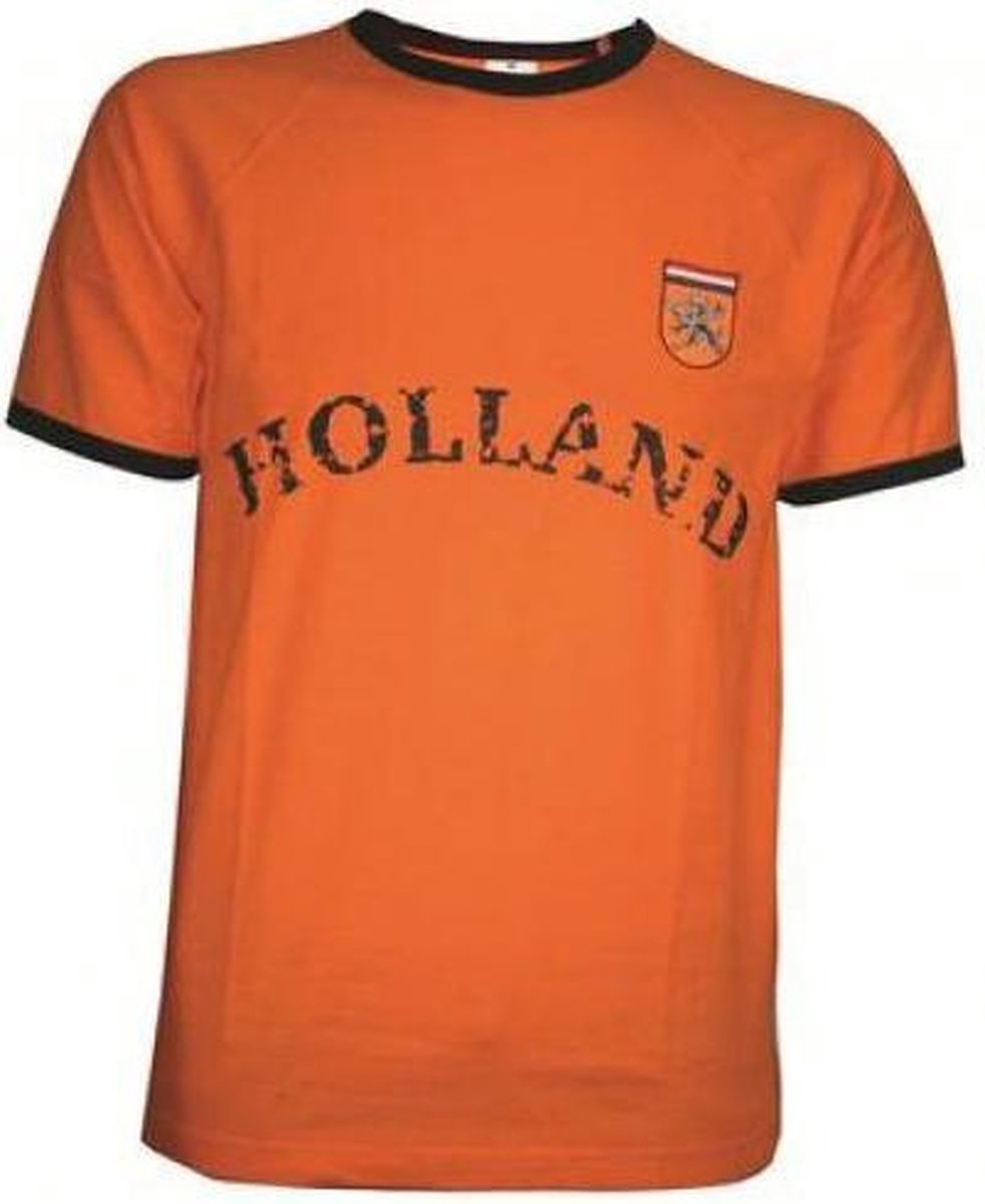 Retro T-shirt Oranje - EK/WK Nederlands Elftal - Voetbal met Holland logo - maat 140