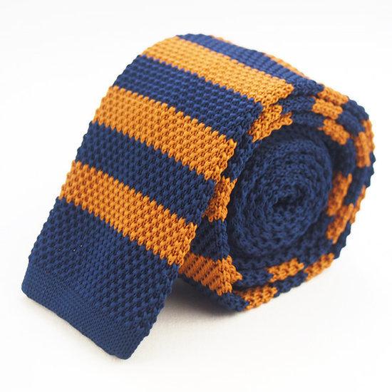 Gebreide Stropdas Blauw Oranje