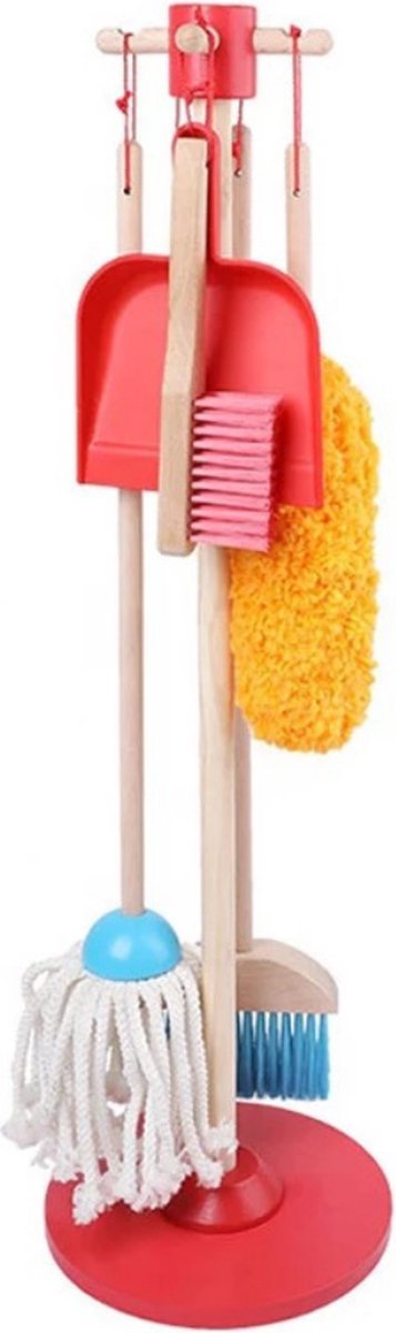 Buxibo - Houten Kinder Schoonmaak Set - Kids Speelgoed Cleaning Set - Houten Huishoudelijke Gereedschap - Mini Bezem/Stoffer/Mop/Plumeau - Montessori Onderwijs - Multikleur