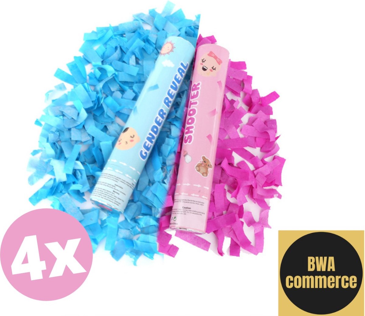 4 stuks Gender Reveal Confetti Kanon- Roze/Meisje- Party Popper- Gender Reveal Versiering- Cadeau