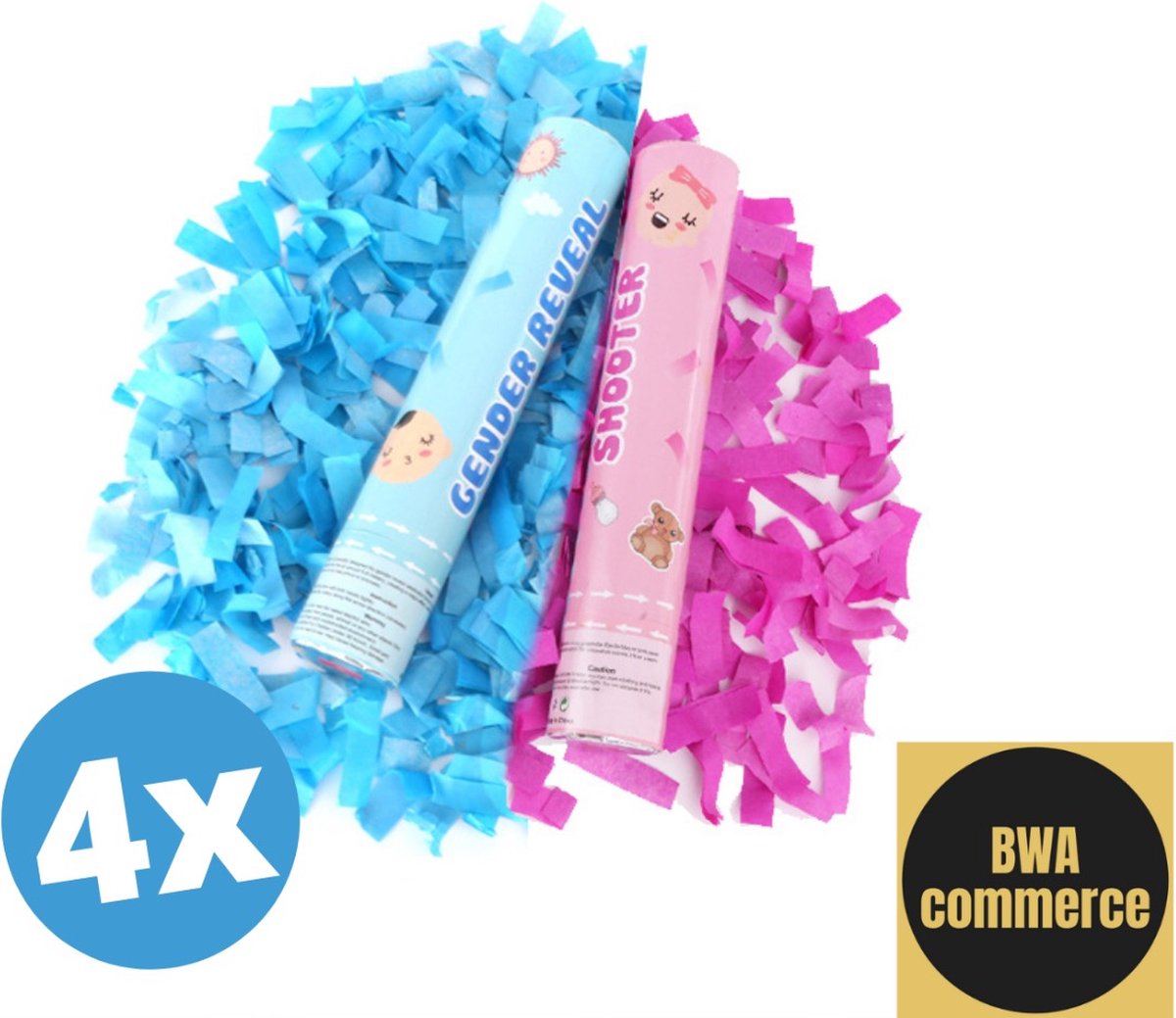 4 stuks Jongens Gender Reveal Confetti Kanon- Party Popper- Gender Reveal Versiering- Cadeau- Blauw