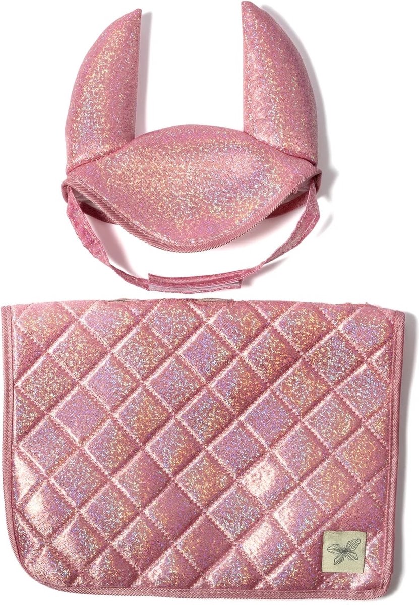 ByAstrup Stokpaard Zadeldekje en Muts Glitter Roze