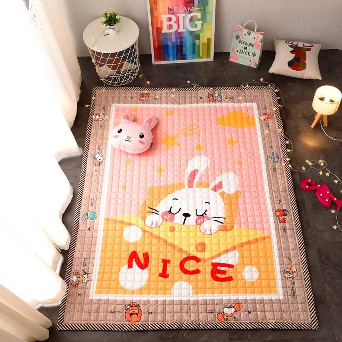 Speelkleed kinderen - Mooie Konijn - Vloerkleed groot formaat - met opbergtas