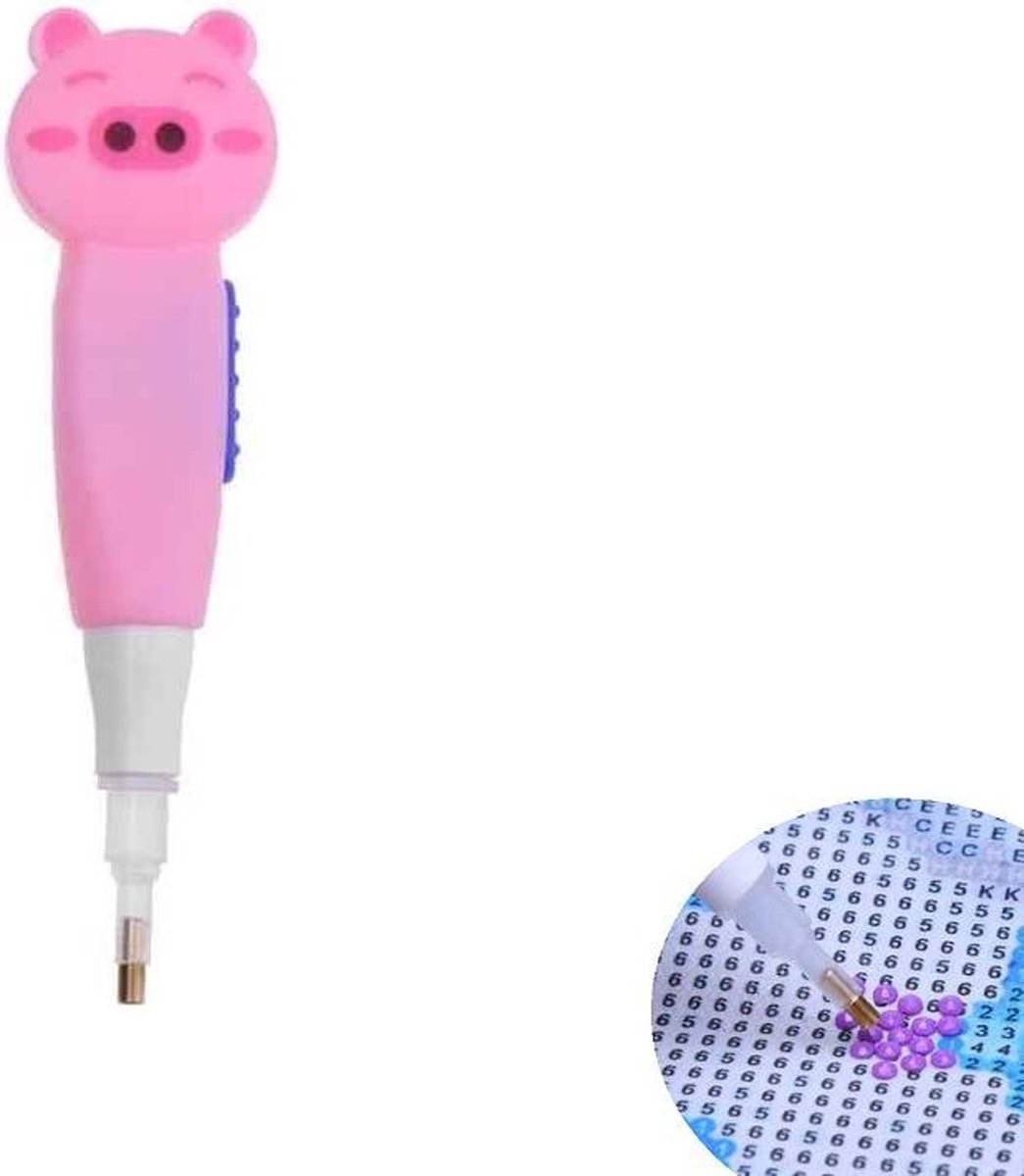 Diamond Painting Pen - Varkentje -  Met licht - Single Kop - Inclusief Verlichting - Diamond painting kinderen