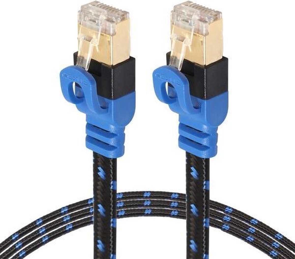 Internet kabel van By Qubix - 3m REXLIS serie CAT7 Ultra dunne Flat Ethernet netwerk LAN kabel (10.000Mbps) - Zwart / Blauw