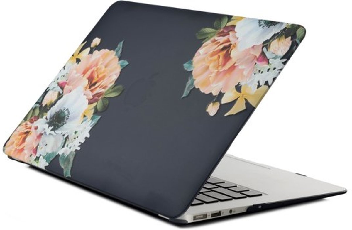 Macbook case van By Qubix - Air 13.3” - 2018, touch id versie - Black flower - Alleen geschikt voor de MacBook Air 13 inch (Model nummer: A1932) - Bescherm uw MacBook in stijl!