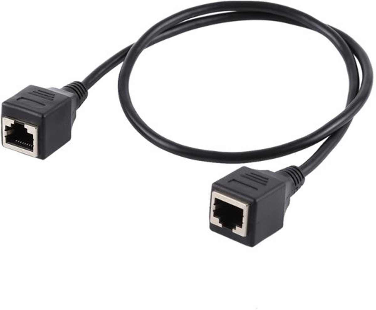 Netwerk LAN internet verlengkabel - RJ45 female to female - 60 cm zwart