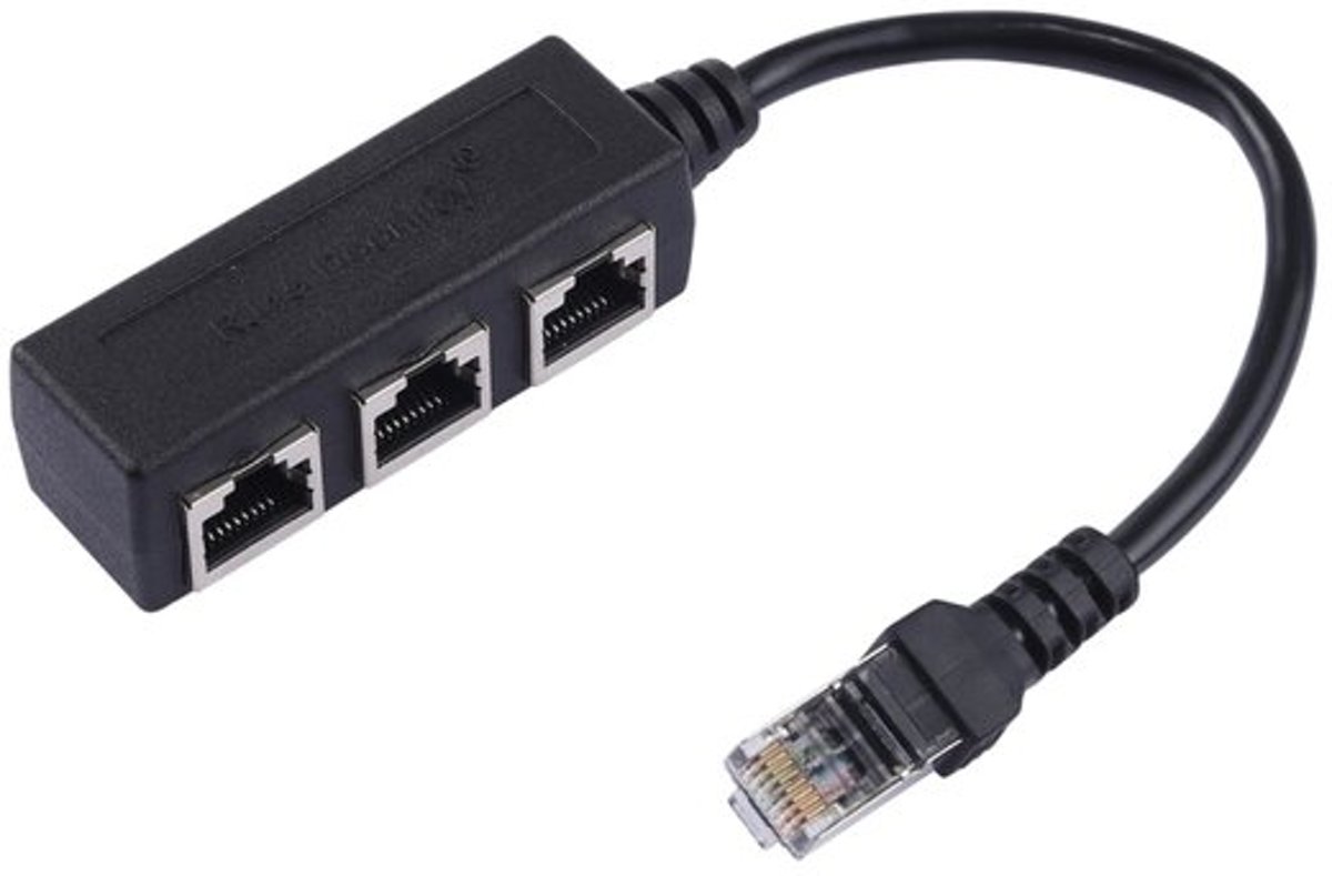 Netwerk kabel splitter - van 1 naar 3 CAT5 RJ45 plug splitter - 20 cm zwart  - netwerk splitter voor internet