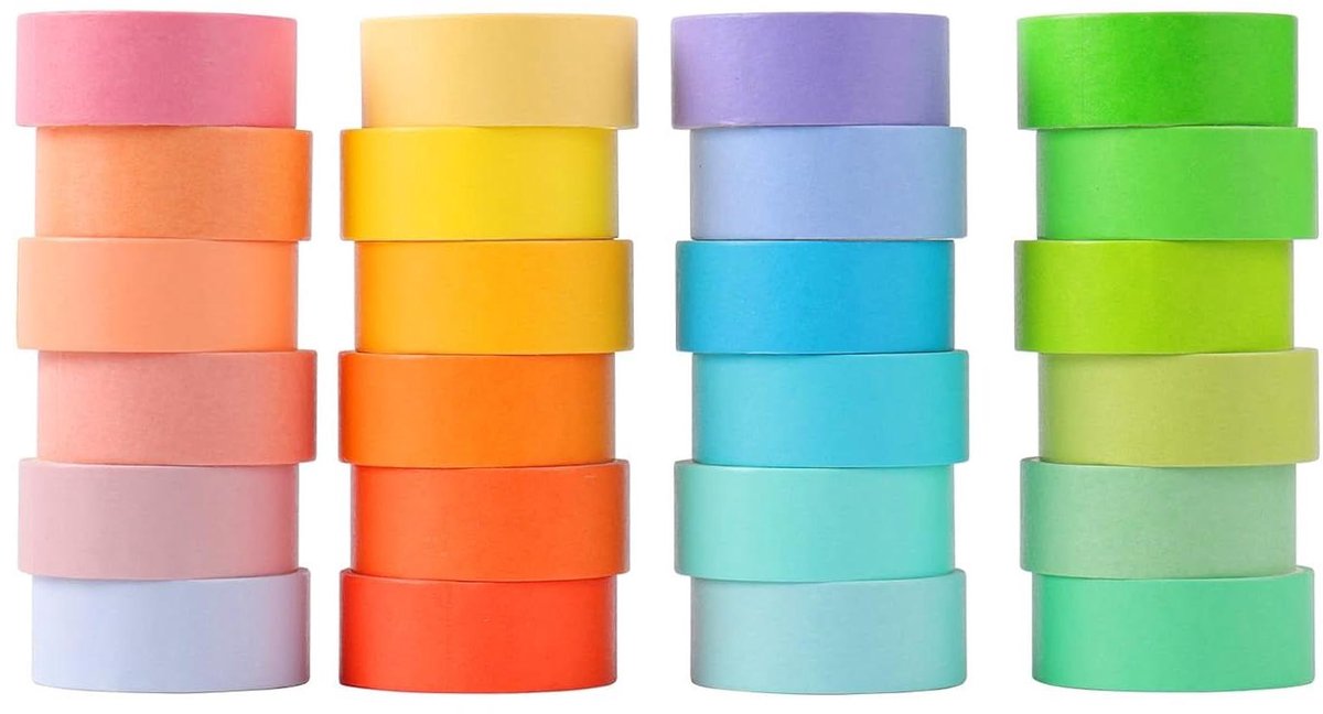 ByShane - 24 rollen washi tape in één kleur - doe-het-zelf knutselbenodigdheden - kleurrijke en beschrijfbare plakband - decoratief en handig - 2 meter x 15 mm