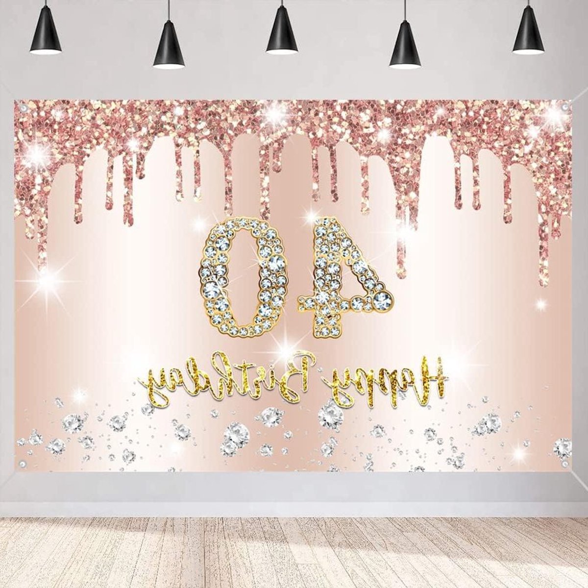 ByShane - 40e verjaardag feestdecoratie vrouwen - Rose goud glitter - Verjaardagsfeest banner - Achtergrond - Vlekken stof - Party decoratie - Vrouw 40e verjaardagsfeest