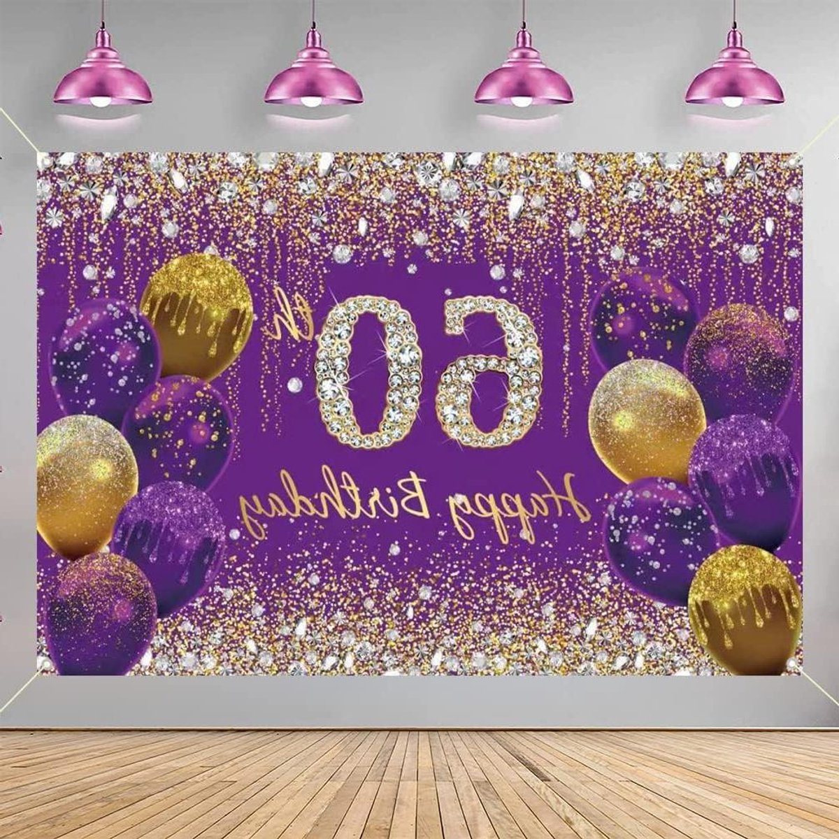 ByShane - 60e Verjaardag Vrouwen Glitter Paars Stoffen Bord - Feestdecoratie - Achtergrond Banner