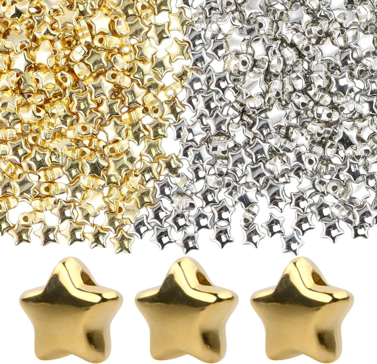 ByShane - Afstandskralen Sterbedels - 500 stuks Goud en Zilver - Sieraden Maken Armbandbedels - DIY Projecten - Handige Kralen Voor Armbanden - Knutselen - Creatieve Beading