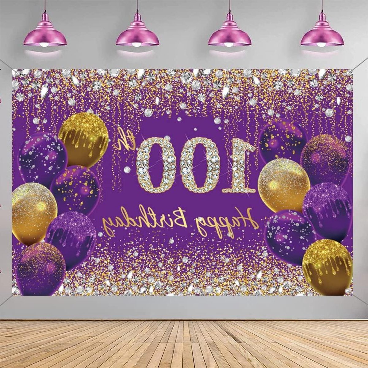 ByShane - Decoratie voor 100ste verjaardag vrouwen - Paarse Glitter Stof - Bord Poster - Party Decoratie - Achtergrond Banner - Feestdecoratie