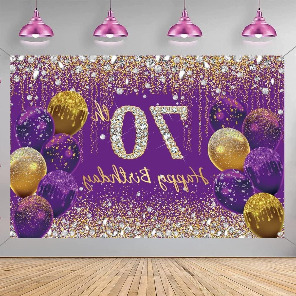 ByShane - Feestelijke Decoratie: Paarse Glitter Stof voor 70e Verjaardag Vrouw - Achtergrondbanner voor Feest - Verjaardagsfeest Decoratie met Vlekken