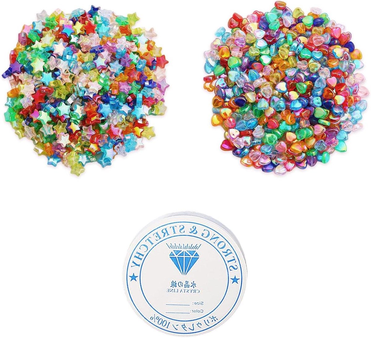 ByShane - Kleurrijke acryl kralen set met elastisch koord - DIY kindersieraden maken - 300 stuks - Ster & liefde - Armbanden & halskettingen - Knutselkralen met transparant touw