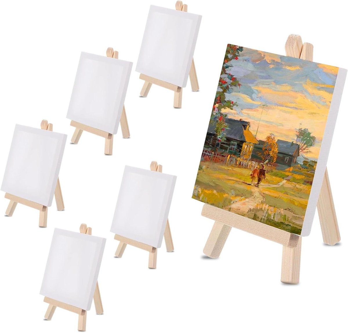 ByShane - Mini houten ezel set van 6 stuks voor schilderen en decoratie met mini canvas - 15 x 8 cm