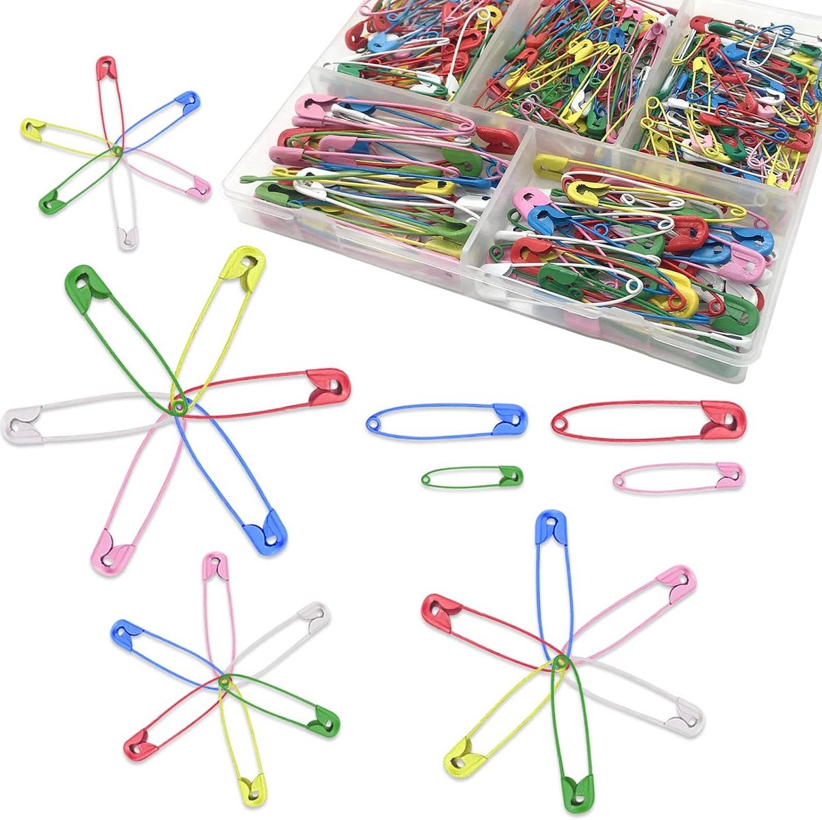 ByShane - Set van 130 kleurrijke metalen veiligheidsspelden met opbergdoos - voor doe-het-zelf handwerk - kleding naaikit met quiltnaalden - inclusief 28 mm, 32 mm, 38 mm en 45 mm - roestbestendig