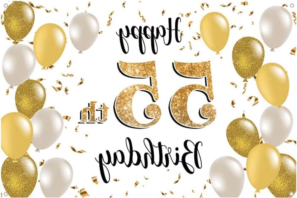 ByShane - Verjaardag Decoratie - 55e Verjaardag - Mannen en Dames - Stoffen Bord - Poster - Jubileumfeest Achtergrond - Banner - Verjaardagsdecoratie - Wit en Goud - 15 meter