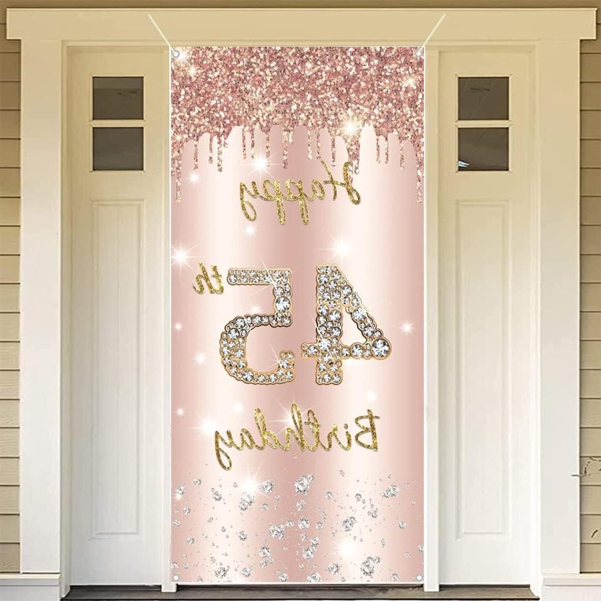 ByShane - Verjaardag Vrouwen Decoratie - Happy 45e Verjaardag - Roségoud Deur Banner - Stoffen Bord Poster - Feest Welkomstbord - Feestdecoratie