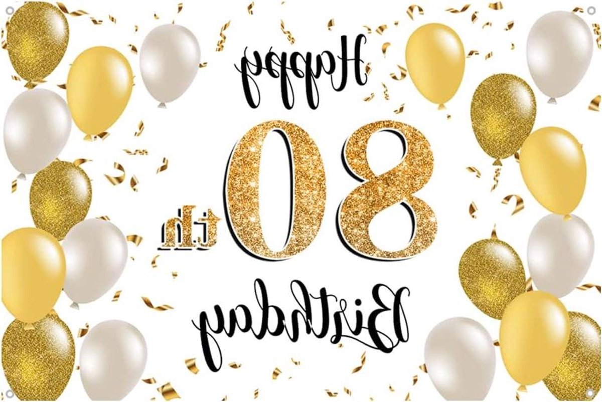 ByShane - Verjaardagsdecoratie 80ste verjaardag - Stoffen bordposter - Feestelijke achtergrond banner - Wit en goud - 15 meter
