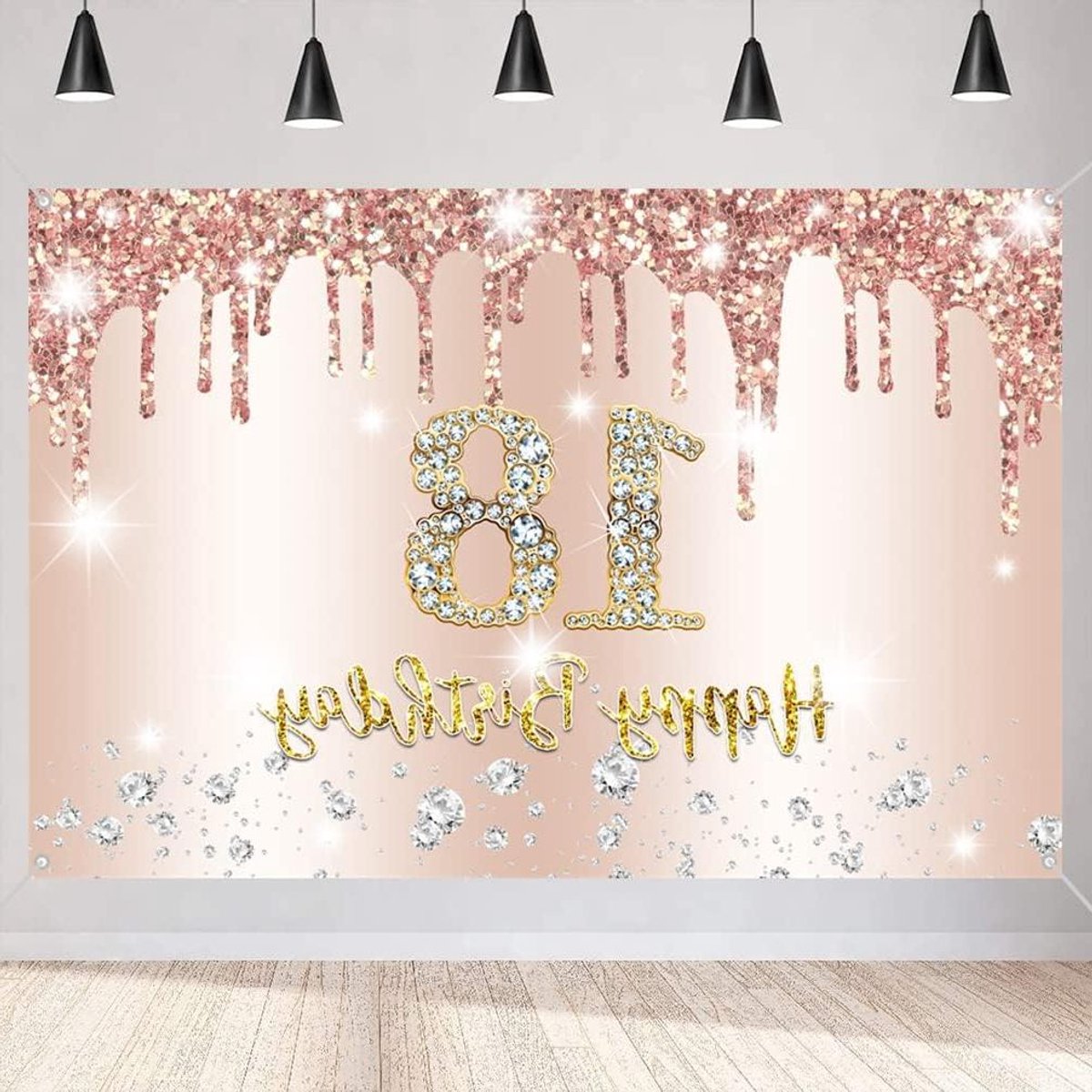 ByShane - Verjaardagsdecoratie voor een 18-jarige Meisjes - Roségoud 18e Verjaardag Banner - Stoffen Bord - Happy 18 Birthday Achtergrondbanner - Verjaardagsfeest Decoratie