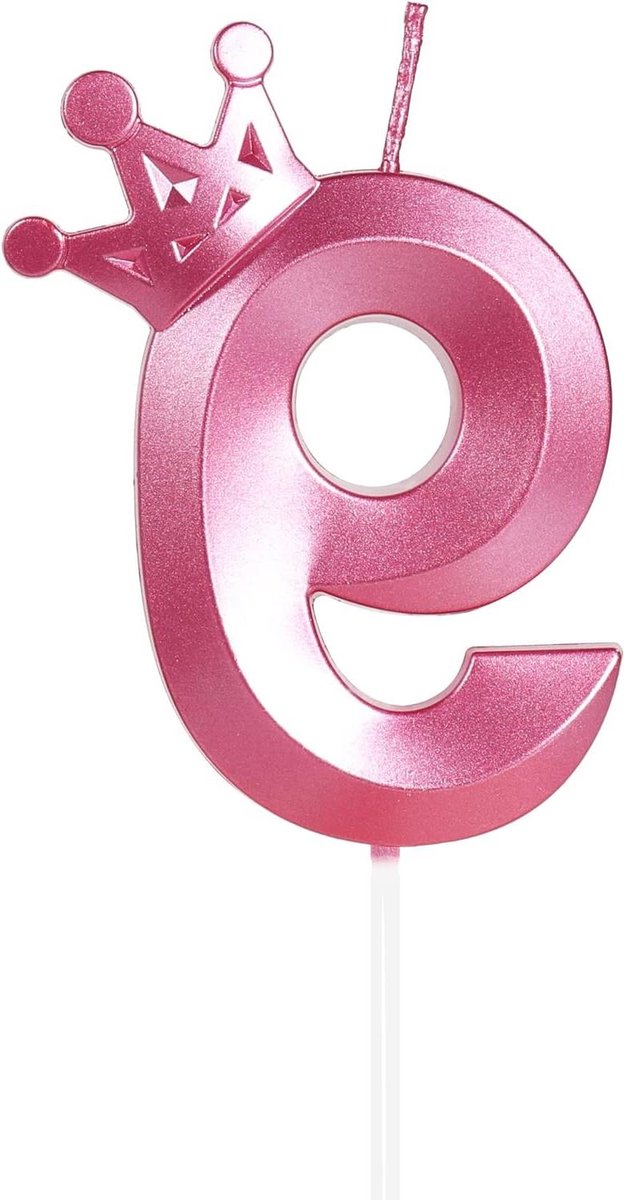 ByShane - Verjaardagskaars Cijfer 9 - 8 cm - Roze - Kroon Kaars - Taartdecoratie - Nummer 9 - Verjaardagsdecoratie