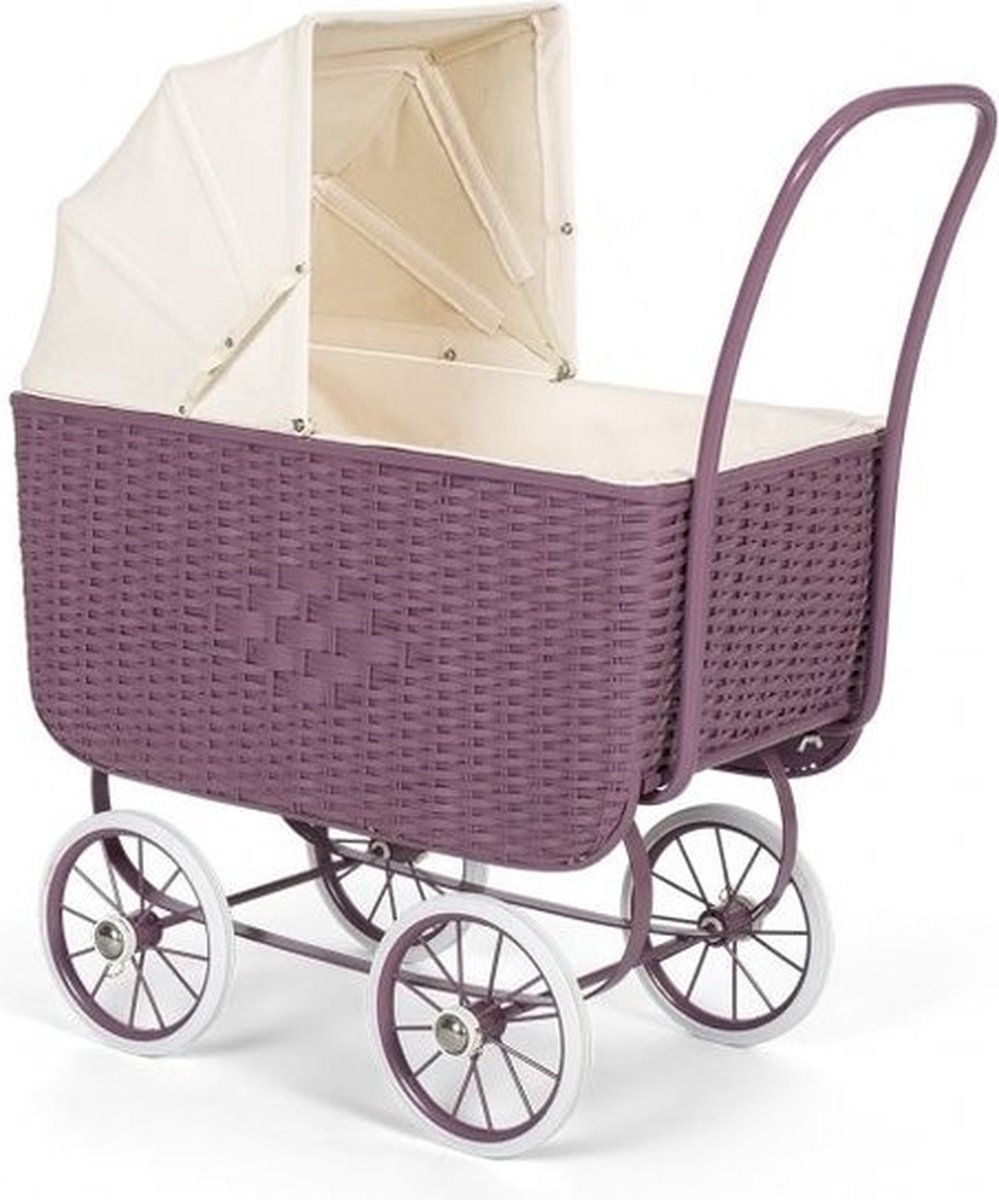 Poppenwagen Retro Rotan paars