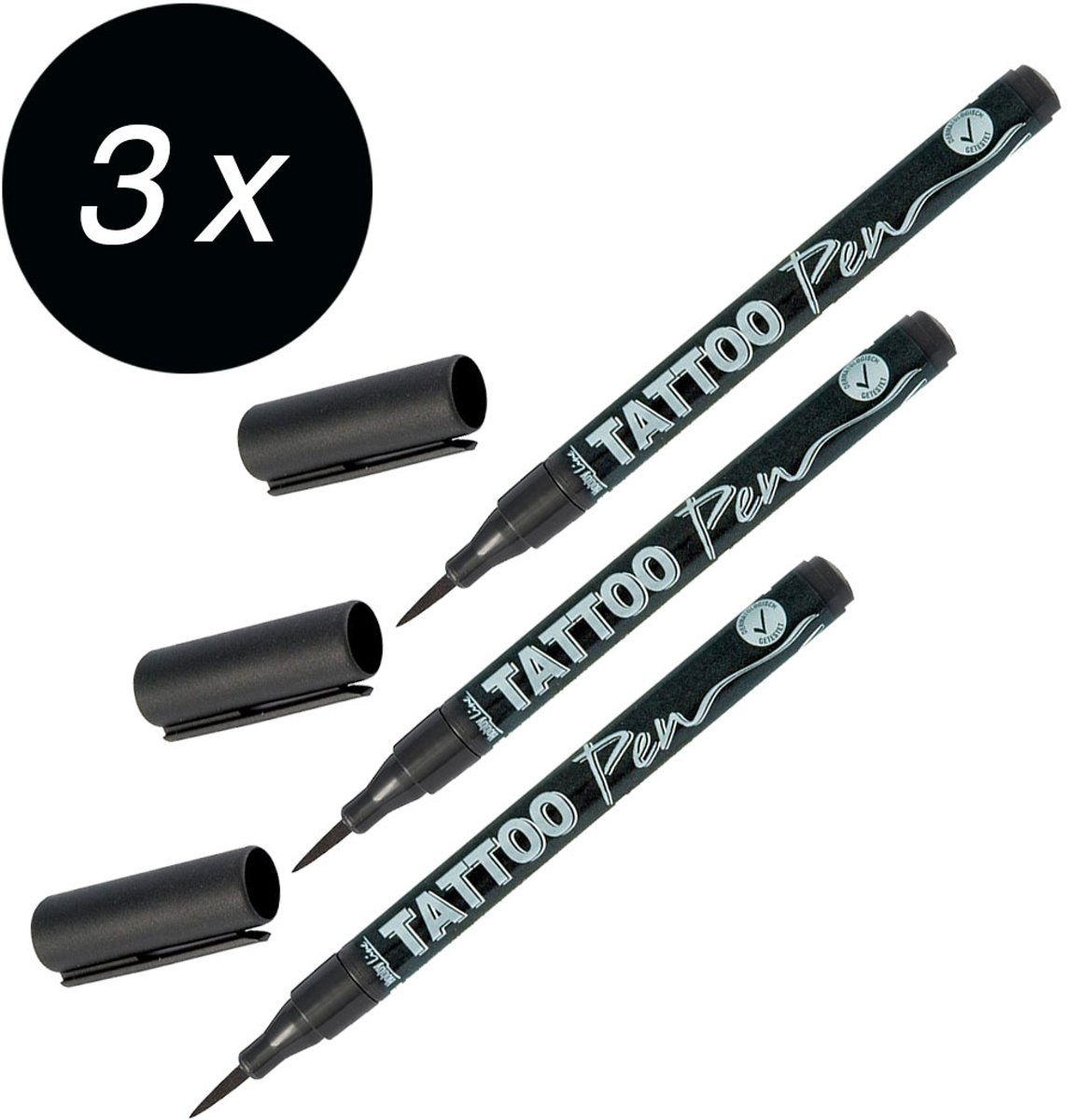 KREUL Zwarte Tattoo Stift - 3 stuks - Tattoo pen voor creatief schilderen en decoreren van niet-vettige huid – voor strand, feest, carnaval en kinderen verjaardag