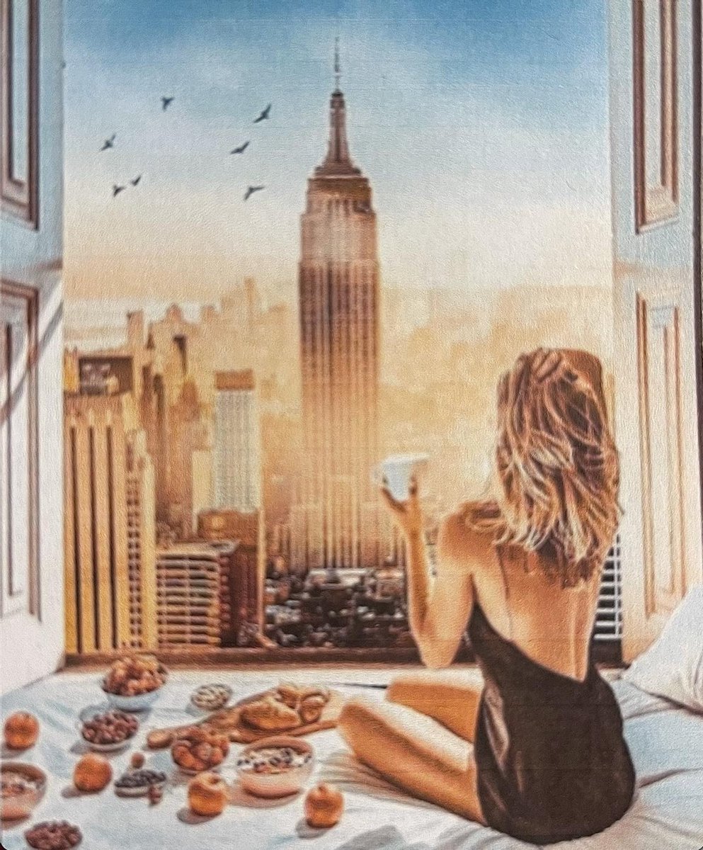 Vrouw met uitzicht New York - Schilderen op nummer - Paint by number - hobby - creatief - DIY - Inclusief penselen