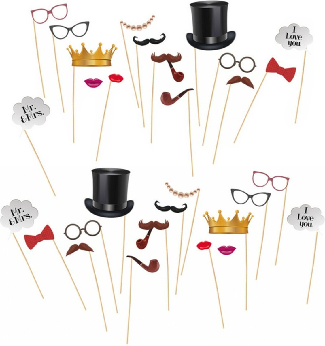 Chaks Foto props huwelijk thema set - 30x delig - op stokjes - photobooth props