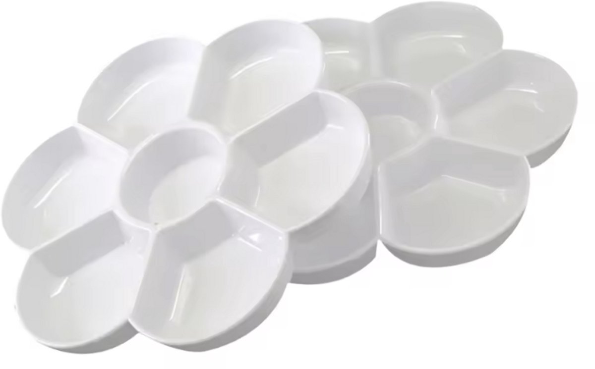   - Bloemvorm   - 16 cm diameter - Verf palet - Klein verfpalet - 2 stuks - Wit - Schilderpalet -Verven - Schilderen - Kunststof