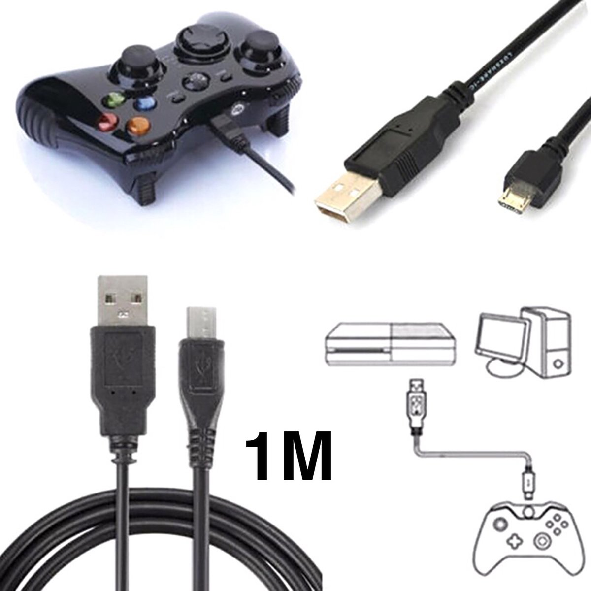 Kabel geschikt voor playstation - Kabel - Controller oplaadkabel - Oplaadkabel - Geschikt voor Playstation - Micro-USB kabel - 1M