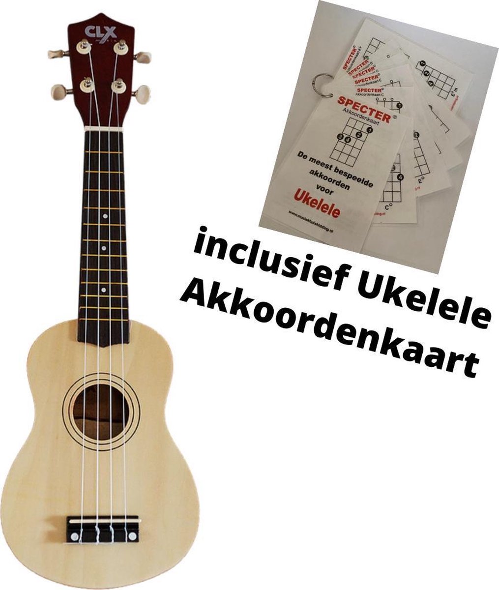 Sopraan Ukulele Naturel met handige akkoordenkaart