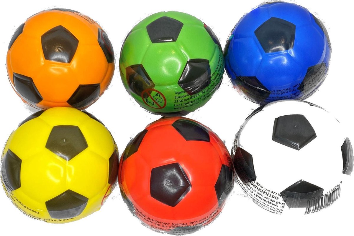 Bal 95 mm - 6 stuks zachte kleine PU voetbal voor kinderen - geel rood oranje blauw groen geel