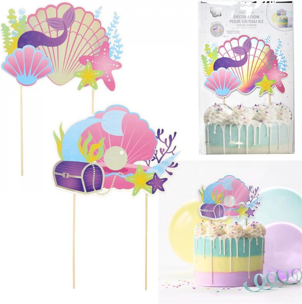 cocktailprikkers Zeemeermin XL taartdecoratie prikkers taart cake sticks 2 stuks