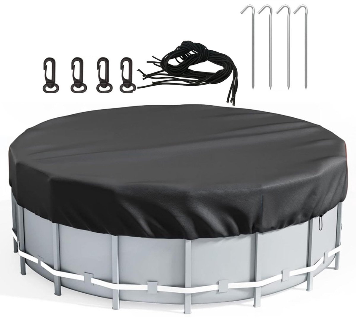 Zwembadafdekking - Zwembad Bescherming - met Trekkoord - Zwart - Waterdicht en Stofdicht - Rond - 210D Oxford-doek - voor Zwembaden van 457 cm