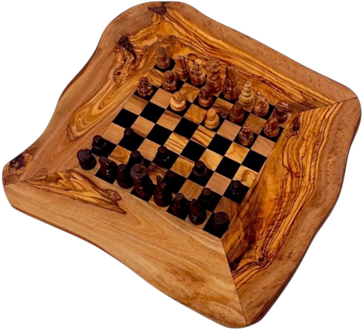   ~ Vlak ~ Intelligente ~ Handgemaakt Schaakspel Hout 42 cm ~ Olijfhouten Schaakbord met Schaakstukken ~ Schaakset ~ Cadeau