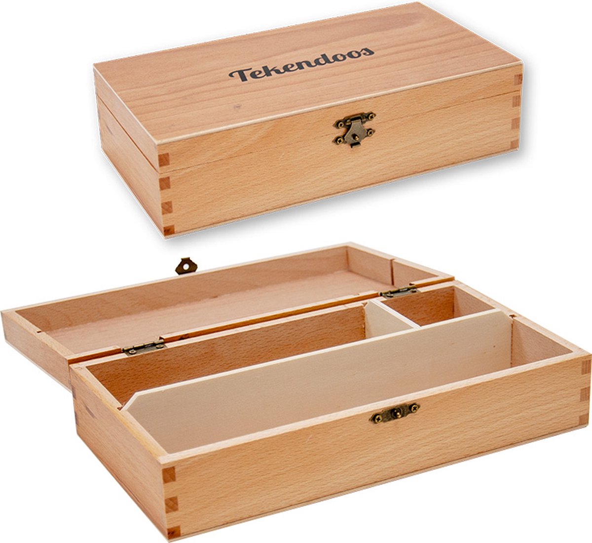   Tekendoos - Hout - 3 vakken - 25x13,5x6,4cm
