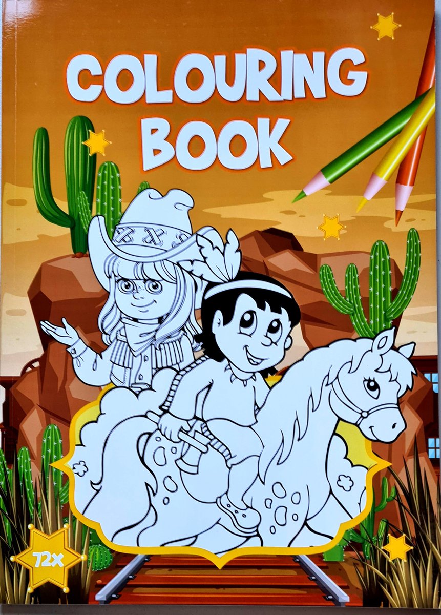 Kleurboek Colouring Book Cowboys en Indianen 72 paginas