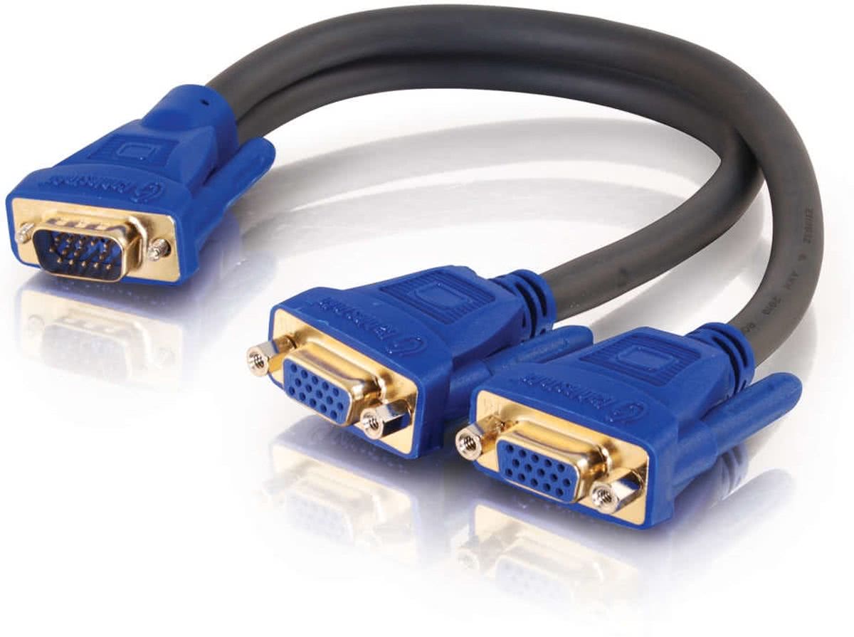 CablesToGo - VGA (D-Sub) naar VGA (D-Sub) female - 0.3 m - Zwart;Blauw