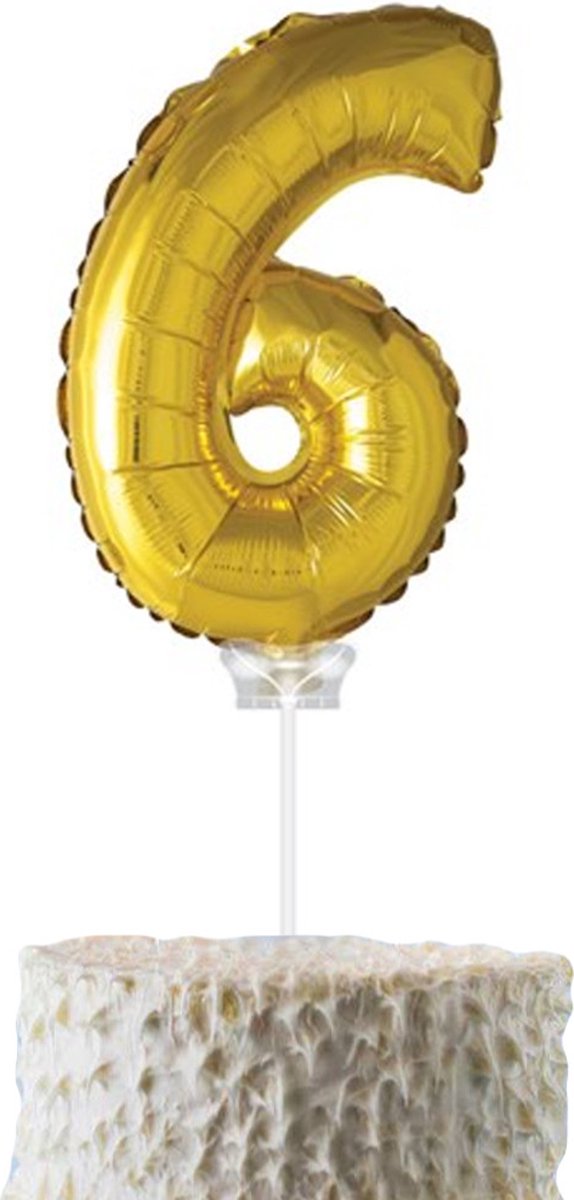 Cijferballon op stokje Cadebo - Taart ballon - 40cm - Cijfer 6 - Goud - Gratis Verzonden